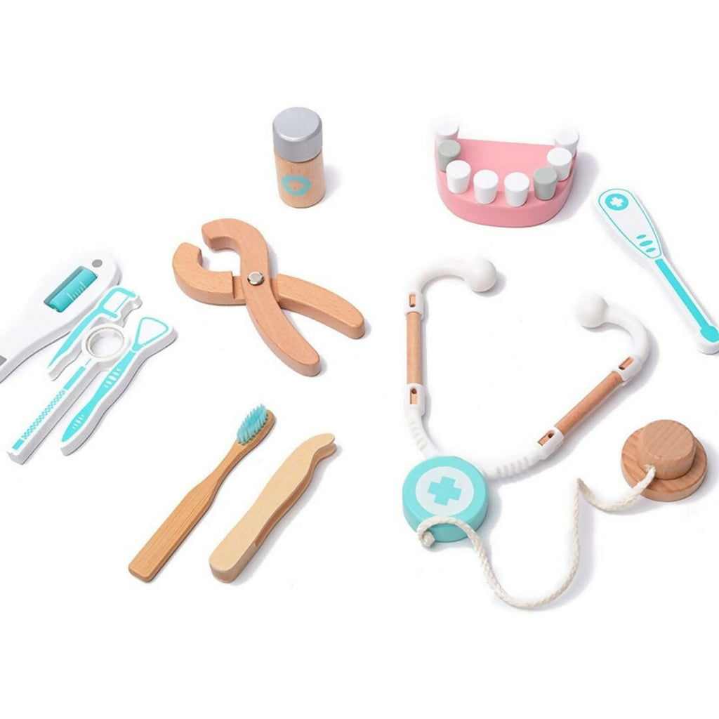 Nesta Toys Wooden Doctor Set for Kids, Pretend Play 18 Pcs Dentist Medical Kit for Kids (3-8 Years) | Grocsy