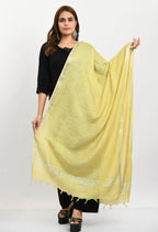 Mominos Fashion Moeza Women's Linen Cotton Silver Border Lemon Yellow Dupatta | Grocsy