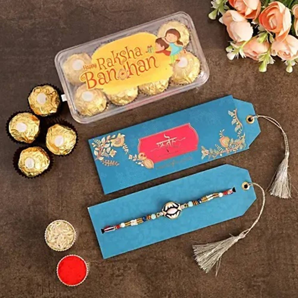 Meenakari Rakhi & Ferrero Rocher Printed Box | Grocsy