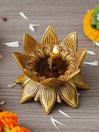 eCraftIndia Gold Toned Lotus Flower Designer Brass Diya | Grocsy