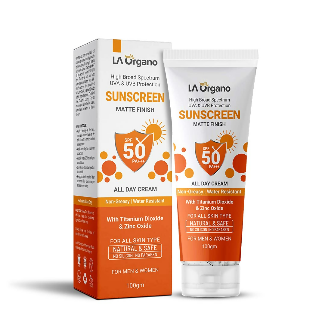 LA Organo Sunscreen Matte Finish All Day Cream SPF 50 PA+++ UVA/UVB Protection | Grocsy