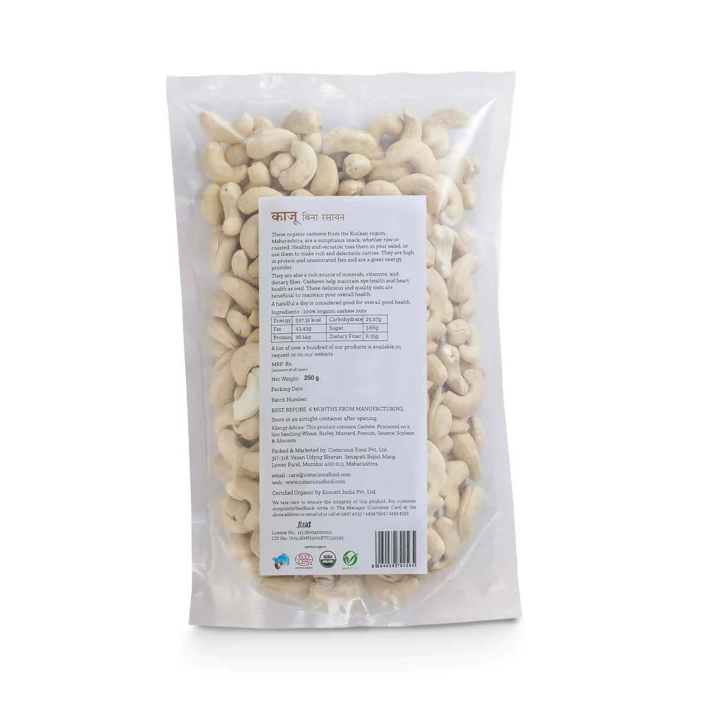 Conscious Food Organic Cashew Nuts (Kaju) | Grocsy