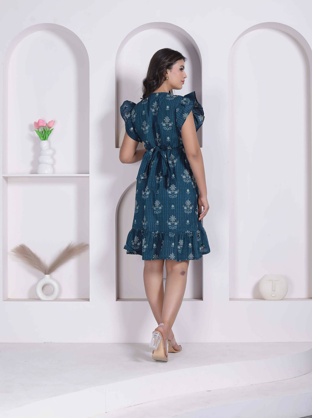 Miravan Women Empire Waist Blue Mini Length Dress | Grocsy