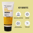 Dr. Sheth's Haldi & Hyaluronic Acid Sunscreen SPF 50+ PA+++ For Hydrating & Brightening Skin, Protects against UVA/UVB & Blue light | Grocsy