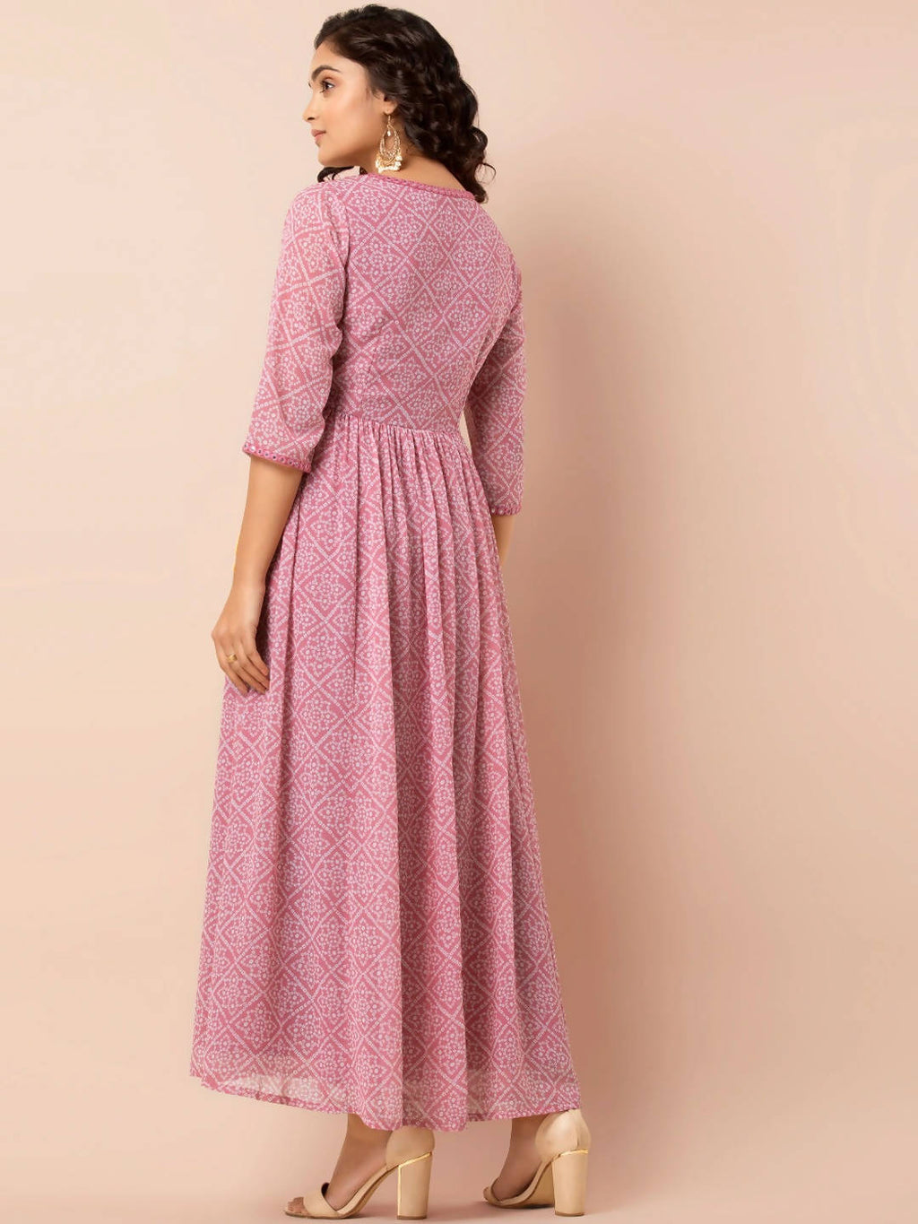 Indya Pink & White Printed Ethnic Maxi Dress | Grocsy