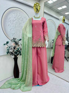 Teeya Creation Pink Color Heavy Shimmer Silk Embroidery Work Party Wear Suit | Grocsy