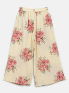 Ahalyaa Beige Crepe Floral Printed Kids Kurta Palazzo Set With Dupatta For Girls | Grocsy