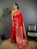 Joban Fashion Meenakari Red Woven Soft Silk Saree | Grocsy