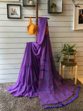 Exclusive Collection Khadi Cotton Handloom Khesh Saree With Blouse Piece - Violet | Grocsy