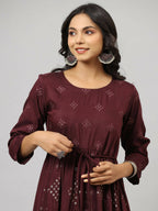 Juniper Women's Mauve Festive Printed Flared Dress | Grocsy