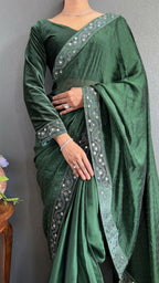 Vastranavya Green Rangoli Silk Real Mirror work with Swarovski work Ready to Wear Saree | Grocsy