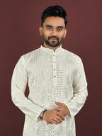 Anaita White Embroidered Silk Straight Kurta | Grocsy