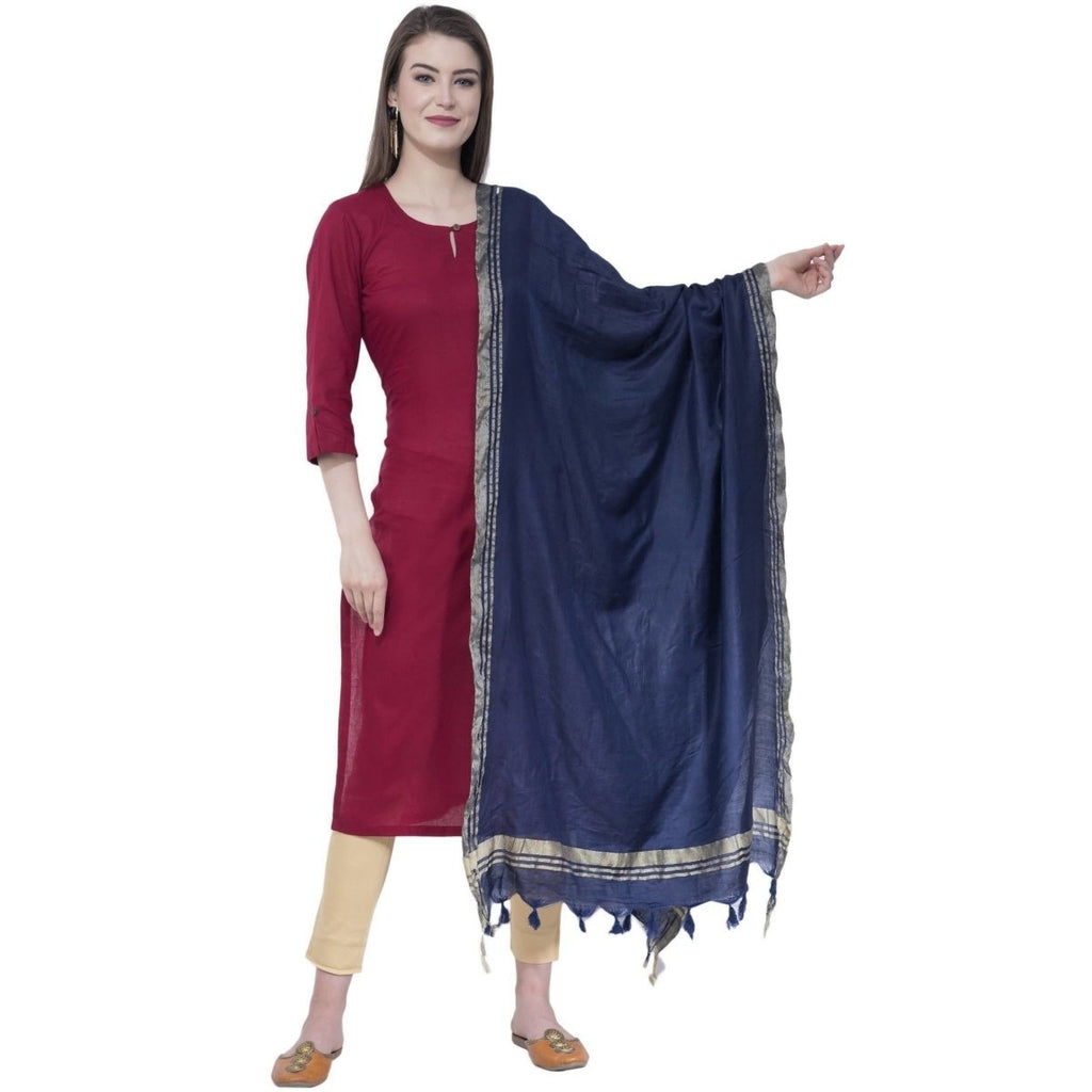 A R Silk Navy Blue Color Golden Border Dupattas and Chunnis | Grocsy
