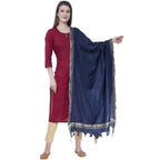 A R Silk Navy Blue Color Golden Border Dupattas and Chunnis | Grocsy