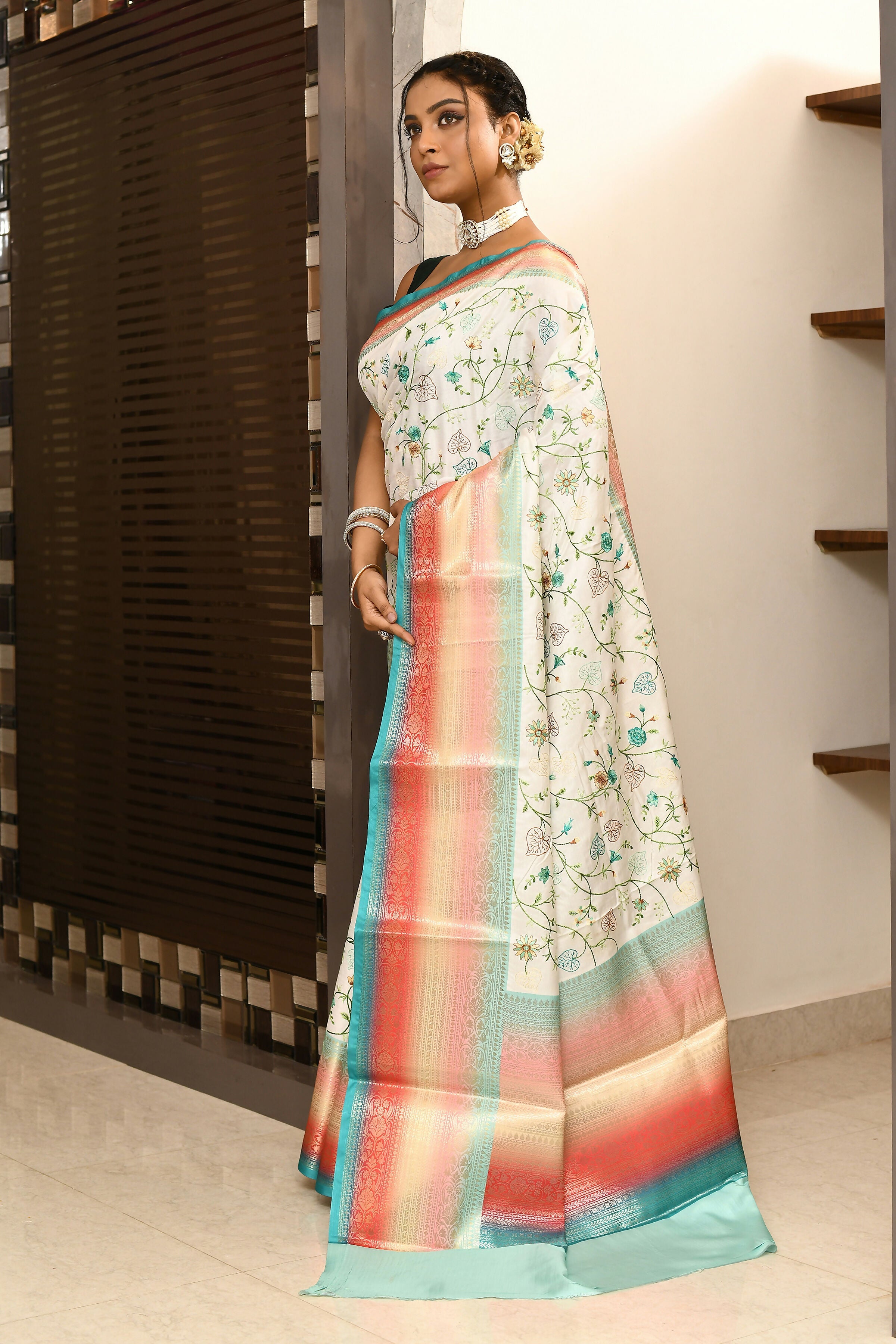 Joban Fashion Multicolor Saree Kataan Rainbow Digital Print With Embroidery | Grocsy