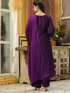Janasya Purple Silk Blend Yoke Embroidery Kurta,Bottom & Dupatta | Grocsy