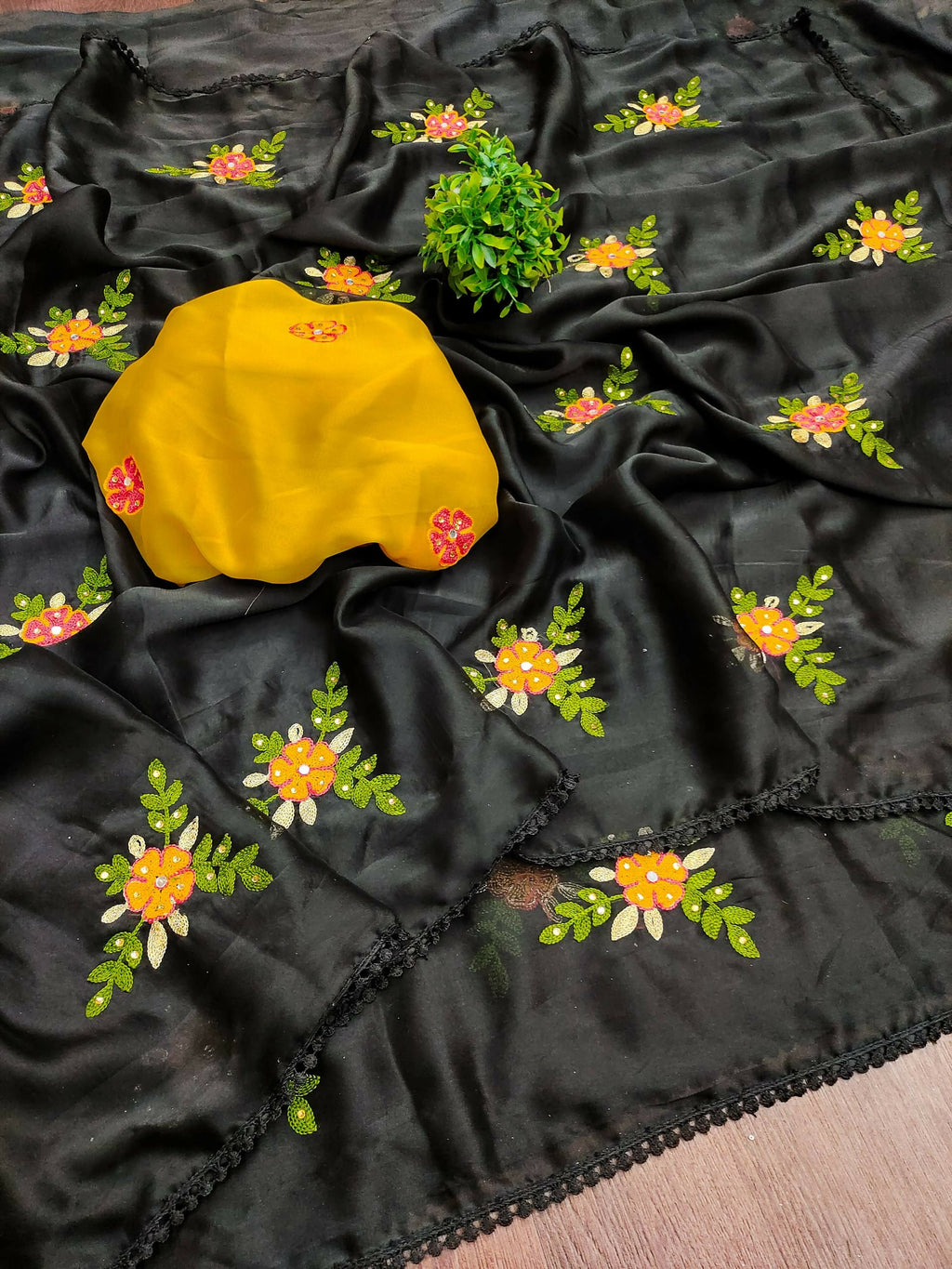 Teeya Creation Black Rangoli Silk Embroidery Work Party Wear Designer Saree | Grocsy