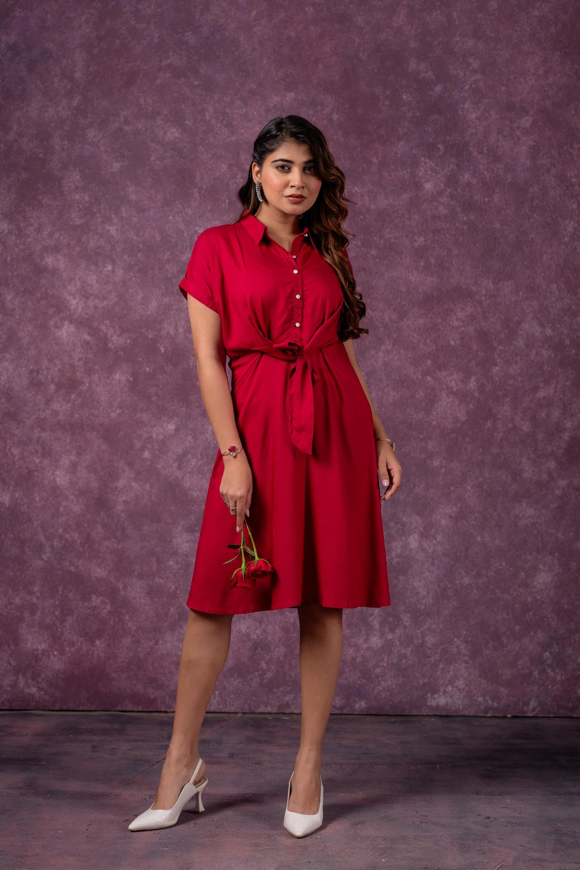 Juniper Scarlet Knot Shirt Dress | Grocsy