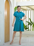 Juniper Teal Viscose Rayon A-line Dress | Grocsy