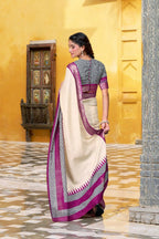 PR Fashion Owt Poly Cotton Printed With Zari Weaving Work Saree | Grocsy