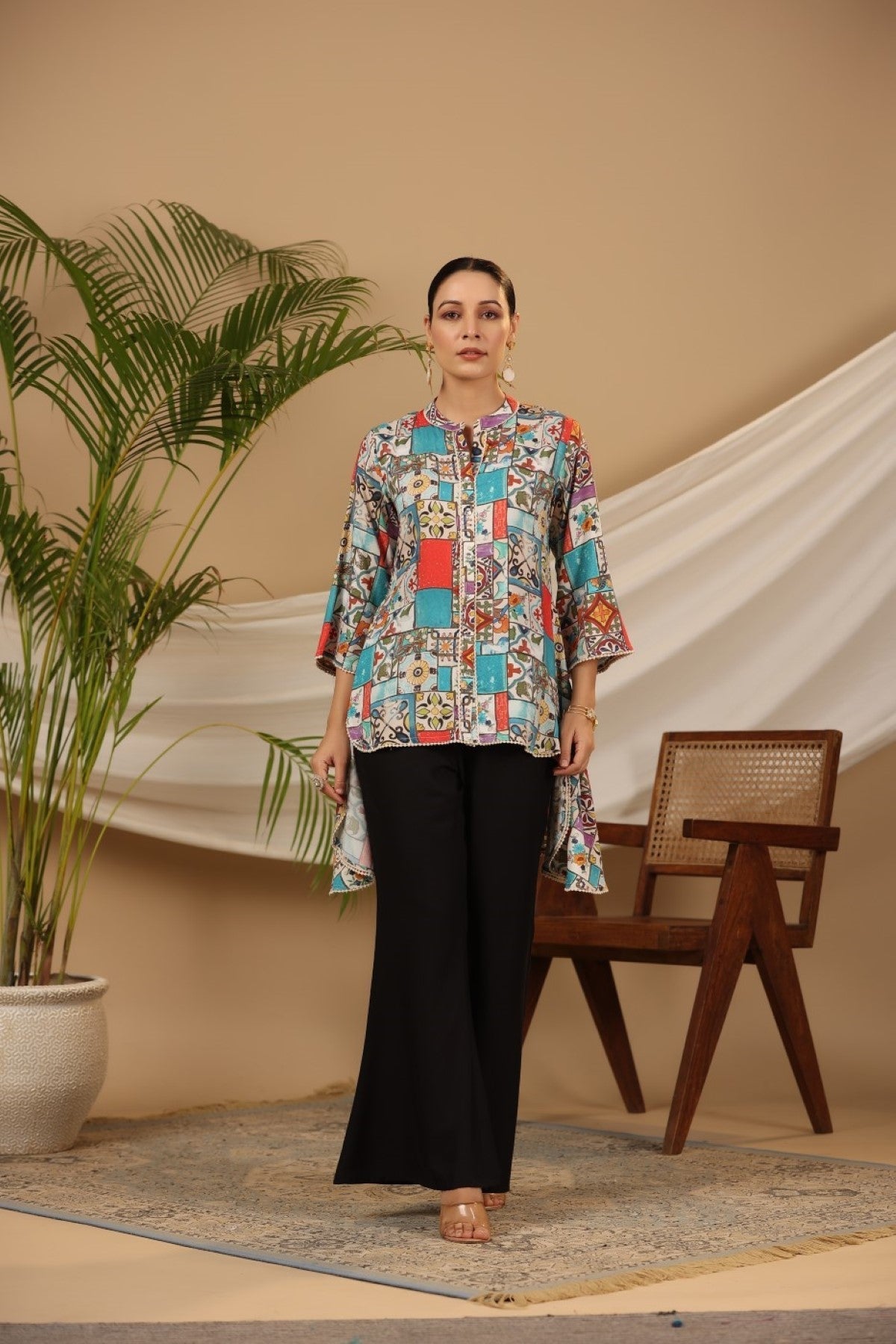 Juniper Multi Patchwork Printed Asymmetric Tunic | Grocsy