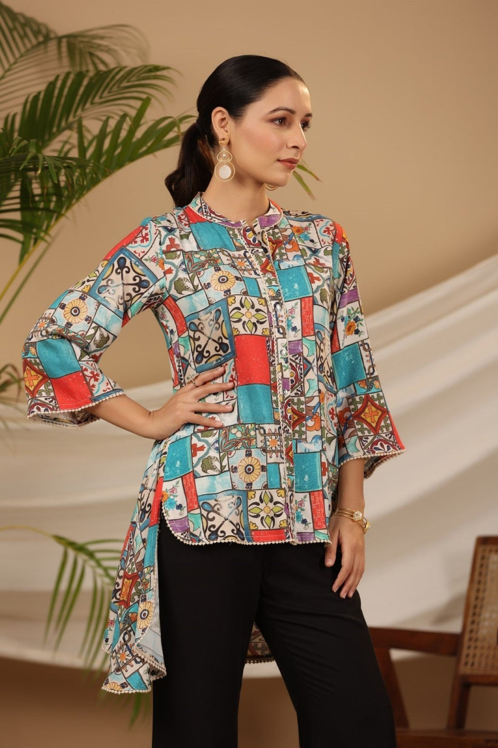 Juniper Multi Patchwork Printed Asymmetric Tunic | Grocsy