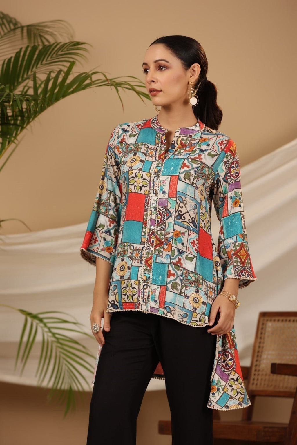 Juniper Multi Patchwork Printed Asymmetric Tunic | Grocsy