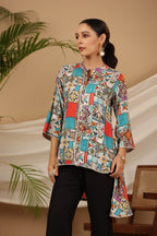 Juniper Multi Patchwork Printed Asymmetric Tunic | Grocsy