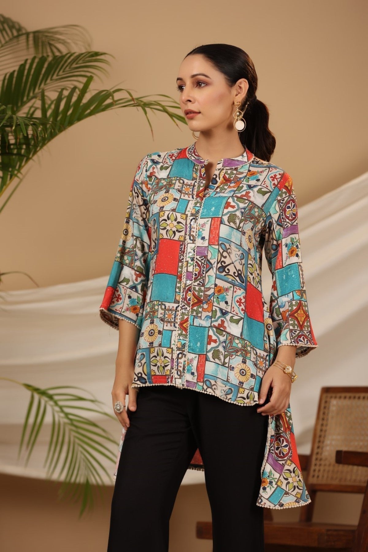 Juniper Multi Patchwork Printed Asymmetric Tunic | Grocsy