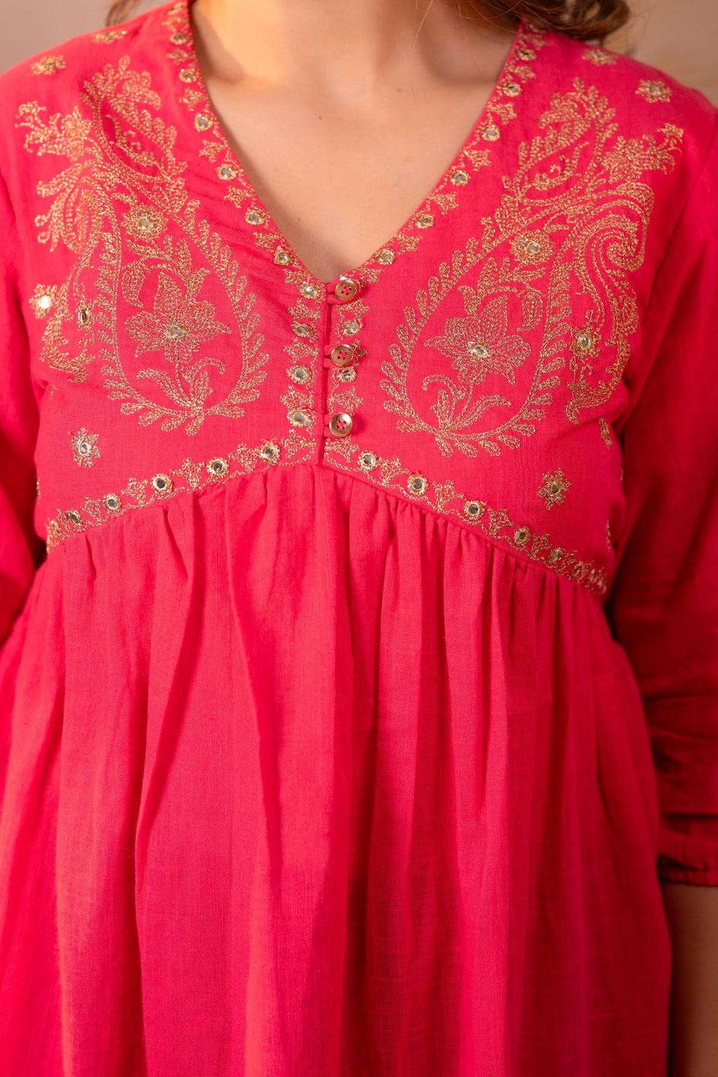 Juniper Fuchsia Embroidered Flared Kurti | Grocsy