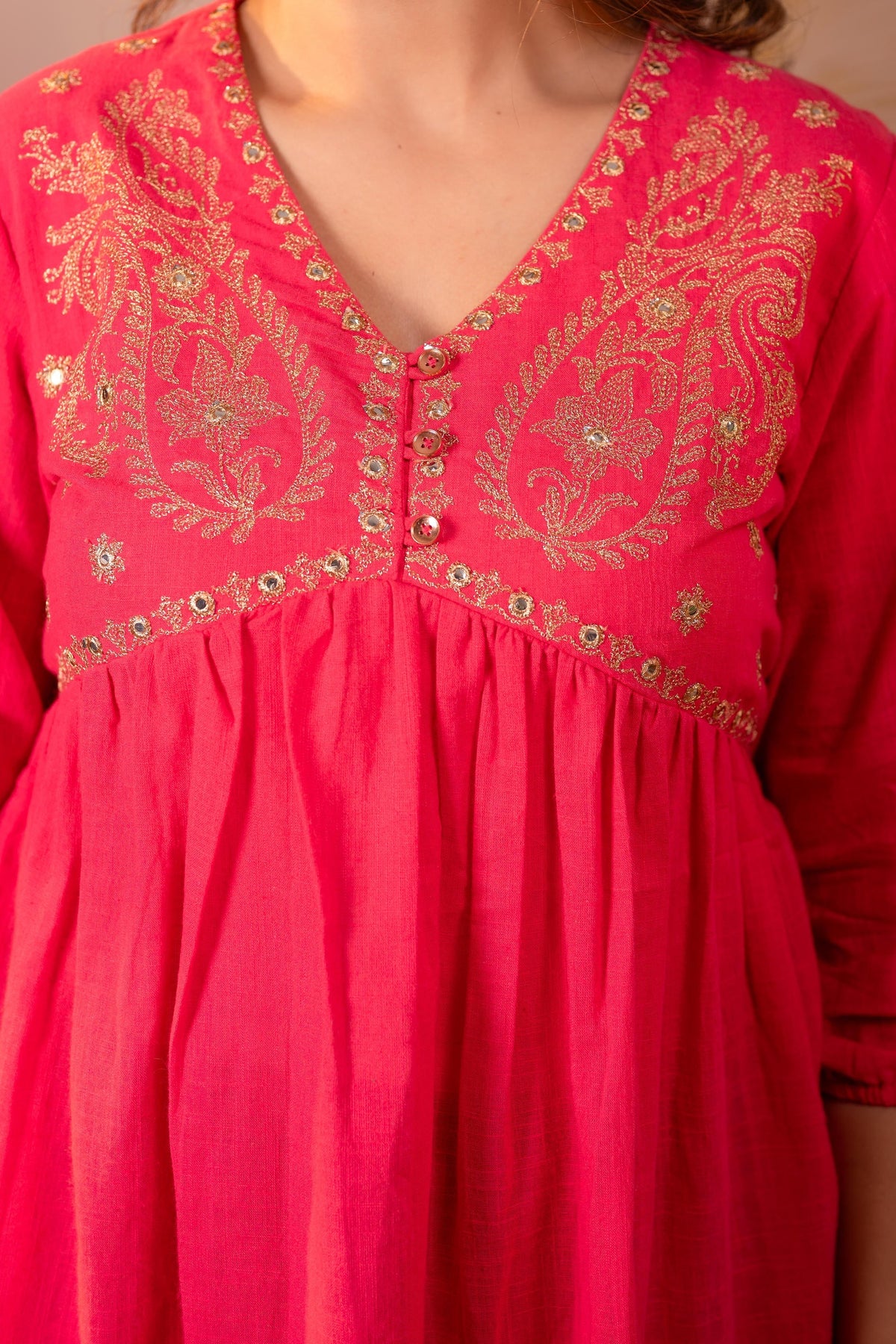 Juniper Fuchsia Embroidered Flared Kurti | Grocsy
