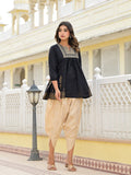 Juniper Women's Black Ethnic Motif Printed Tunic & Dhoti Pant Co-Ord Set For With Zari Embroidery | Grocsy
