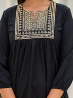 Juniper Women's Black Ethnic Motif Printed Tunic & Dhoti Pant Co-Ord Set For With Zari Embroidery | Grocsy