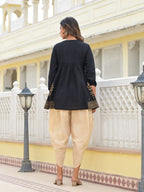 Juniper Women's Black Ethnic Motif Printed Tunic & Dhoti Pant Co-Ord Set For With Zari Embroidery | Grocsy