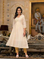 Juniper Ivory Floral Printed Chanderi Kurta With Mirror Work Embroidery | Grocsy