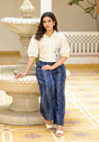 Juniper Blue And White Floral Printed Rayon Clothing Set With Thread Embroidery & Buttons | Grocsy
