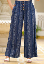 Juniper Blue And White Floral Printed Rayon Clothing Set With Thread Embroidery & Buttons | Grocsy
