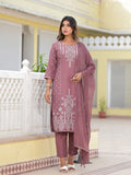 Juniper Women's Onion Pink Ethnic Motif Printed Viscose Kurta, Pant And Dupatta Set With Gotta Patti Work | Grocsy