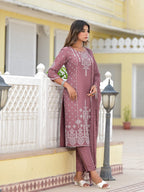 Juniper Women's Onion Pink Ethnic Motif Printed Viscose Kurta, Pant And Dupatta Set With Gotta Patti Work | Grocsy