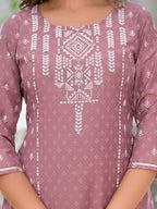 Juniper Women's Onion Pink Ethnic Motif Printed Viscose Kurta, Pant And Dupatta Set With Gotta Patti Work | Grocsy