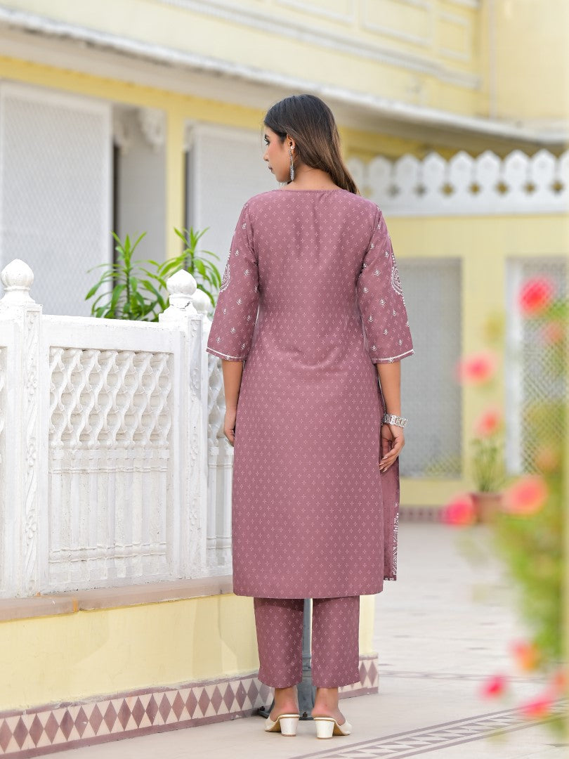 Juniper Women's Onion Pink Ethnic Motif Printed Viscose Kurta, Pant And Dupatta Set With Gotta Patti Work | Grocsy
