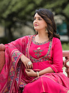 Juniper Women's Pink Viscose Rayon Solid Kurta Set | Grocsy