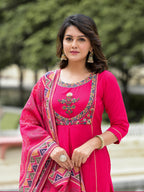 Juniper Women's Pink Viscose Rayon Solid Kurta Set | Grocsy
