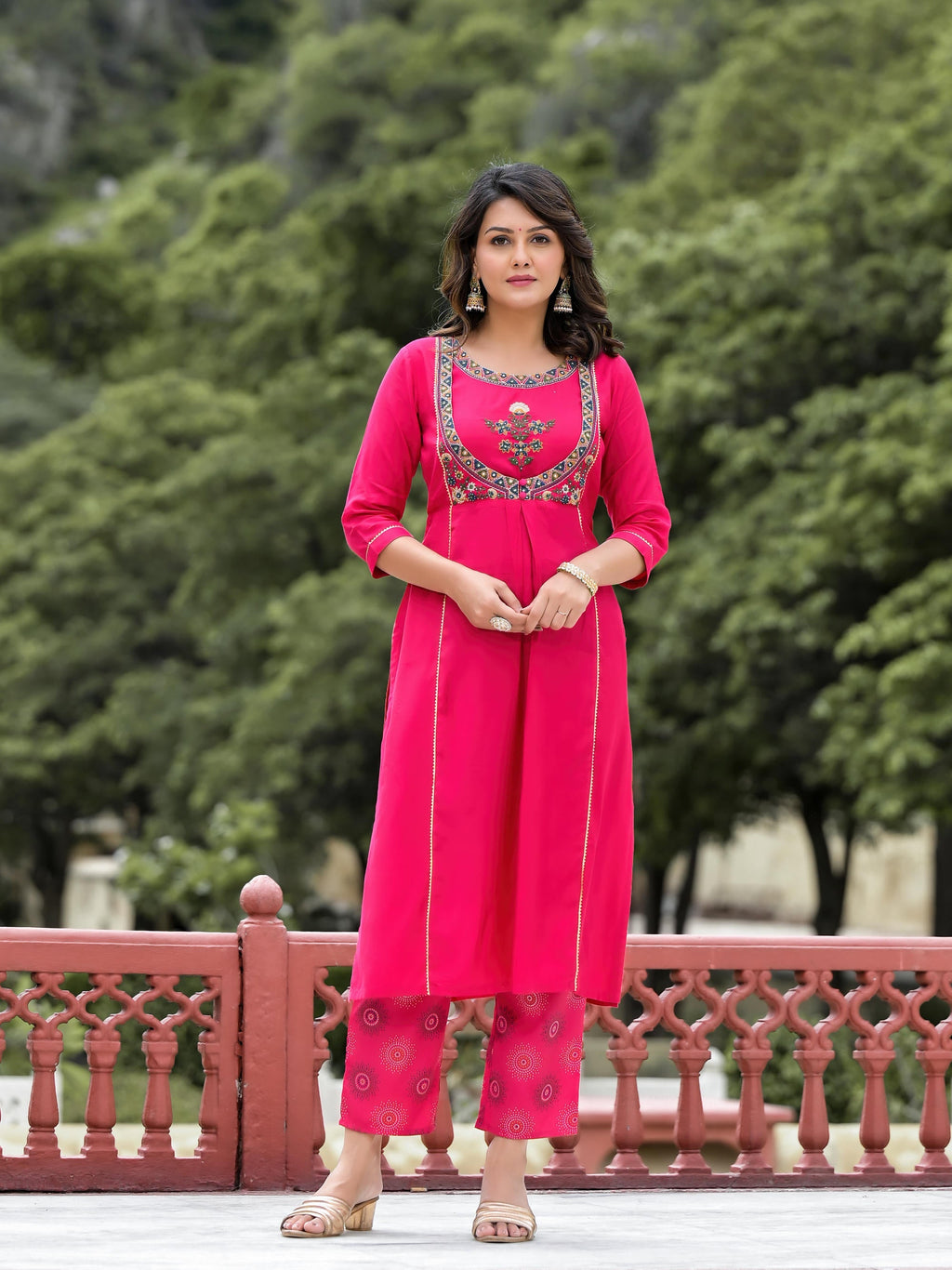 Juniper Women's Pink Viscose Rayon Solid Kurta Set | Grocsy