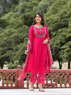 Juniper Women's Pink Viscose Rayon Solid Kurta Set | Grocsy