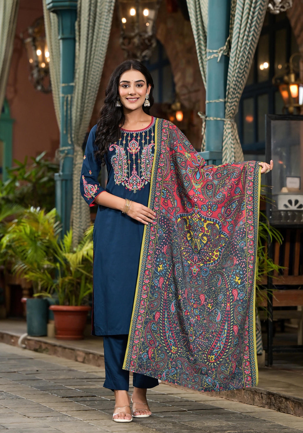 Juniper Women's Blue Viscose Rayon Solid Kurta Set | Grocsy