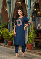Juniper Women's Blue Viscose Rayon Solid Kurta Set | Grocsy