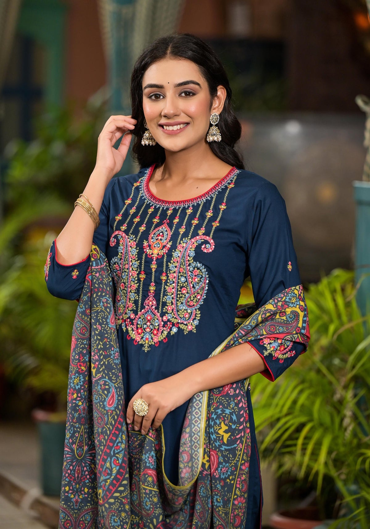 Juniper Women's Blue Viscose Rayon Solid Kurta Set | Grocsy