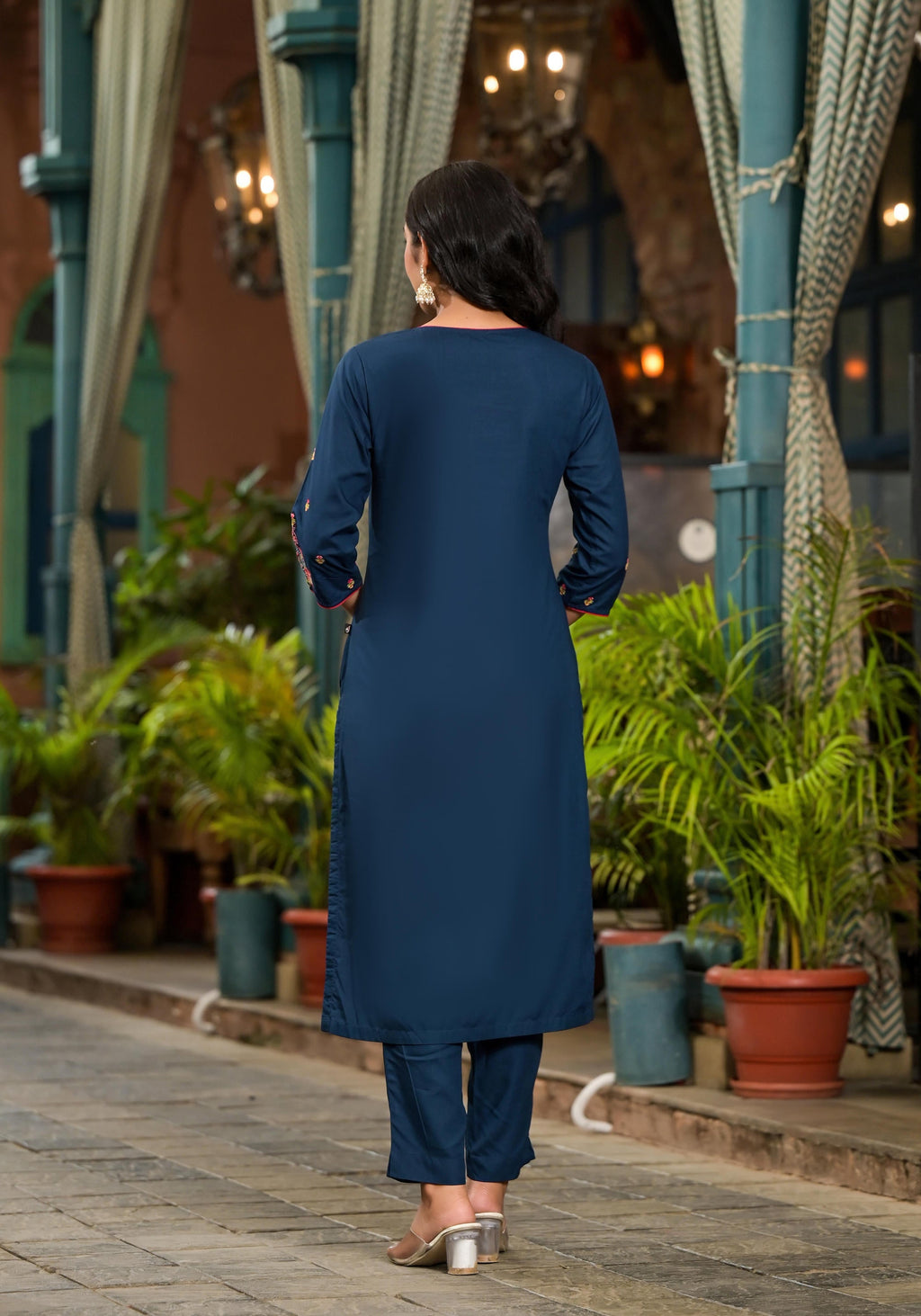 Juniper Women's Blue Viscose Rayon Solid Kurta Set | Grocsy