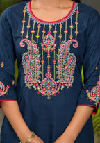 Juniper Women's Blue Viscose Rayon Solid Kurta Set | Grocsy
